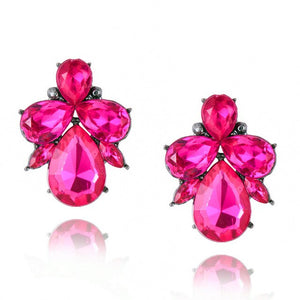 Pink Crystal Flower Stud Earrings
