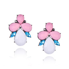 Load image into Gallery viewer, Pink Crystal Flower Stud Earrings