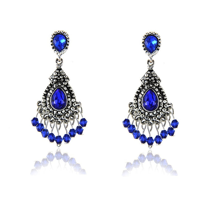 Vintage Luxury Blue Crystal Tassel Drop Earring